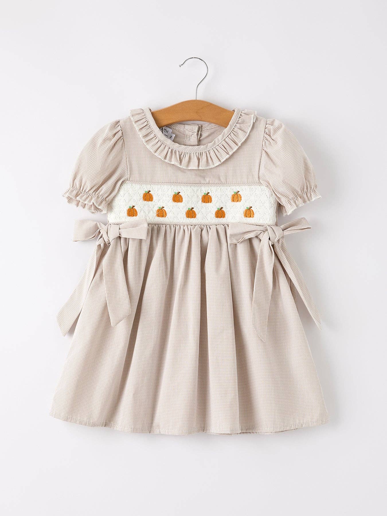 Halloween & Thanksgiving Pumpkin Embroidery Smock Plaid Girls Dress: 6