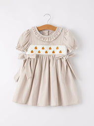 Halloween & Thanksgiving Pumpkin Embroidery Smock Plaid Girls Dress: 6