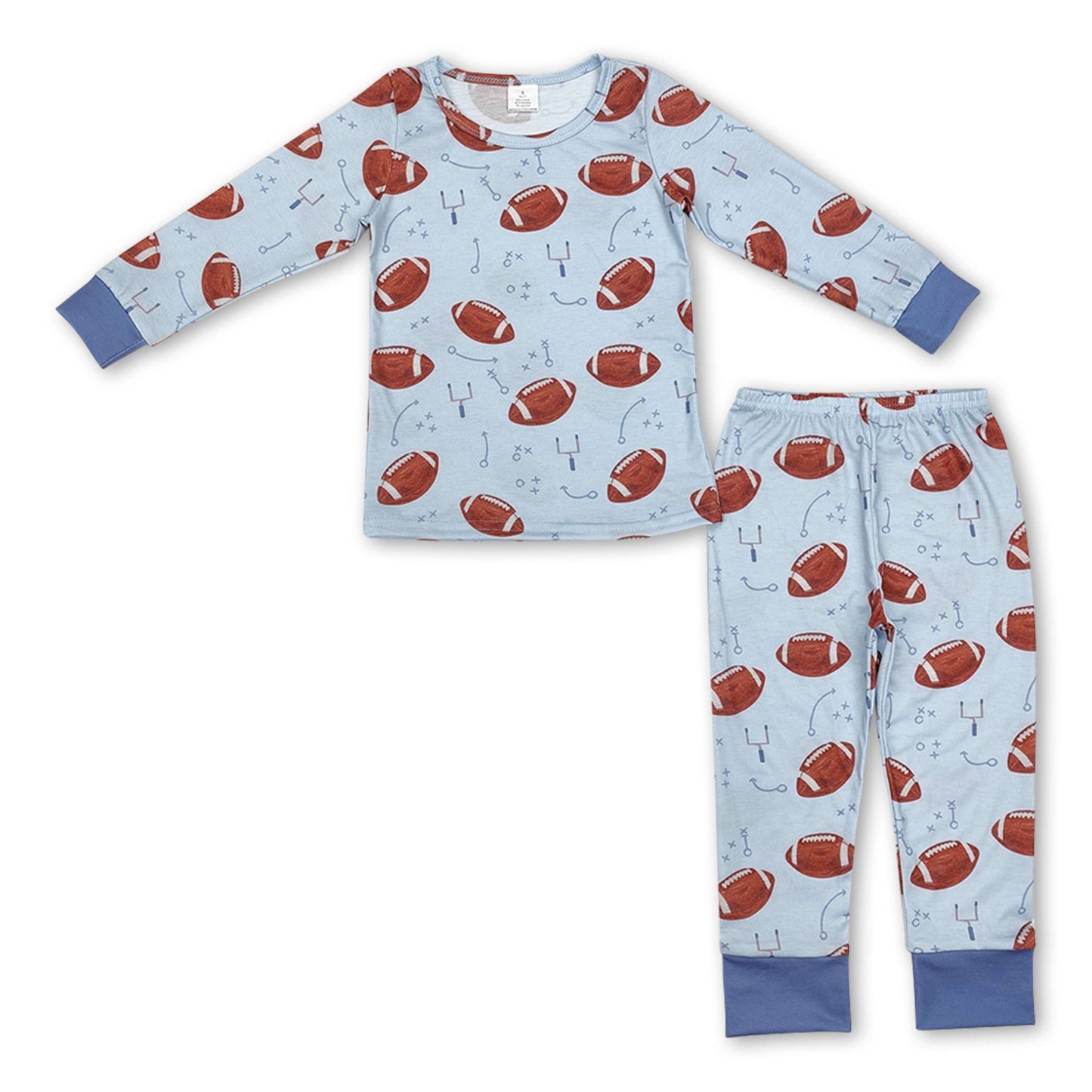 Light blue football long sleeves boy bamboo zipper romper