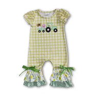 Girls Yellow Checked  Romper with Ruffle Flare Legs