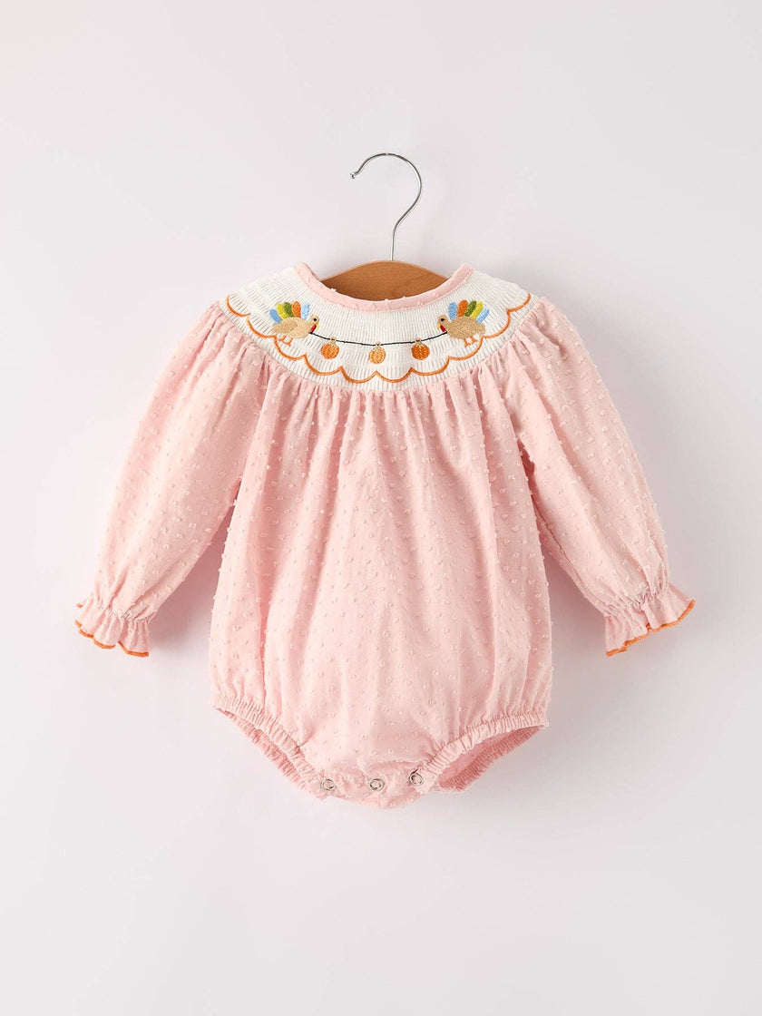 Fall Thanksgiving Turkey  Pumpkin Smock  Baby Romper