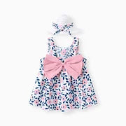 Pink Flower Print Sun Dress with Bow