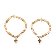 Mommy & Me Cross Bracelets Religious Natural Stone Bead Set: Brown Jasper