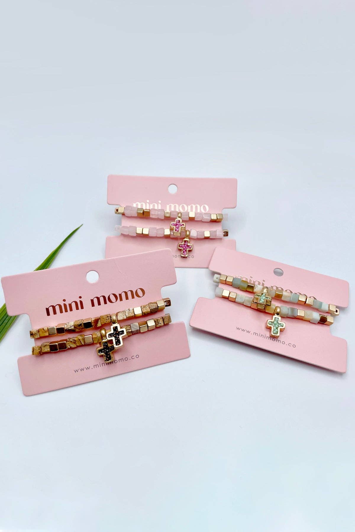 Mommy & Me Cross Bracelets Religious Natural Stone Bead Set: Brown Jasper