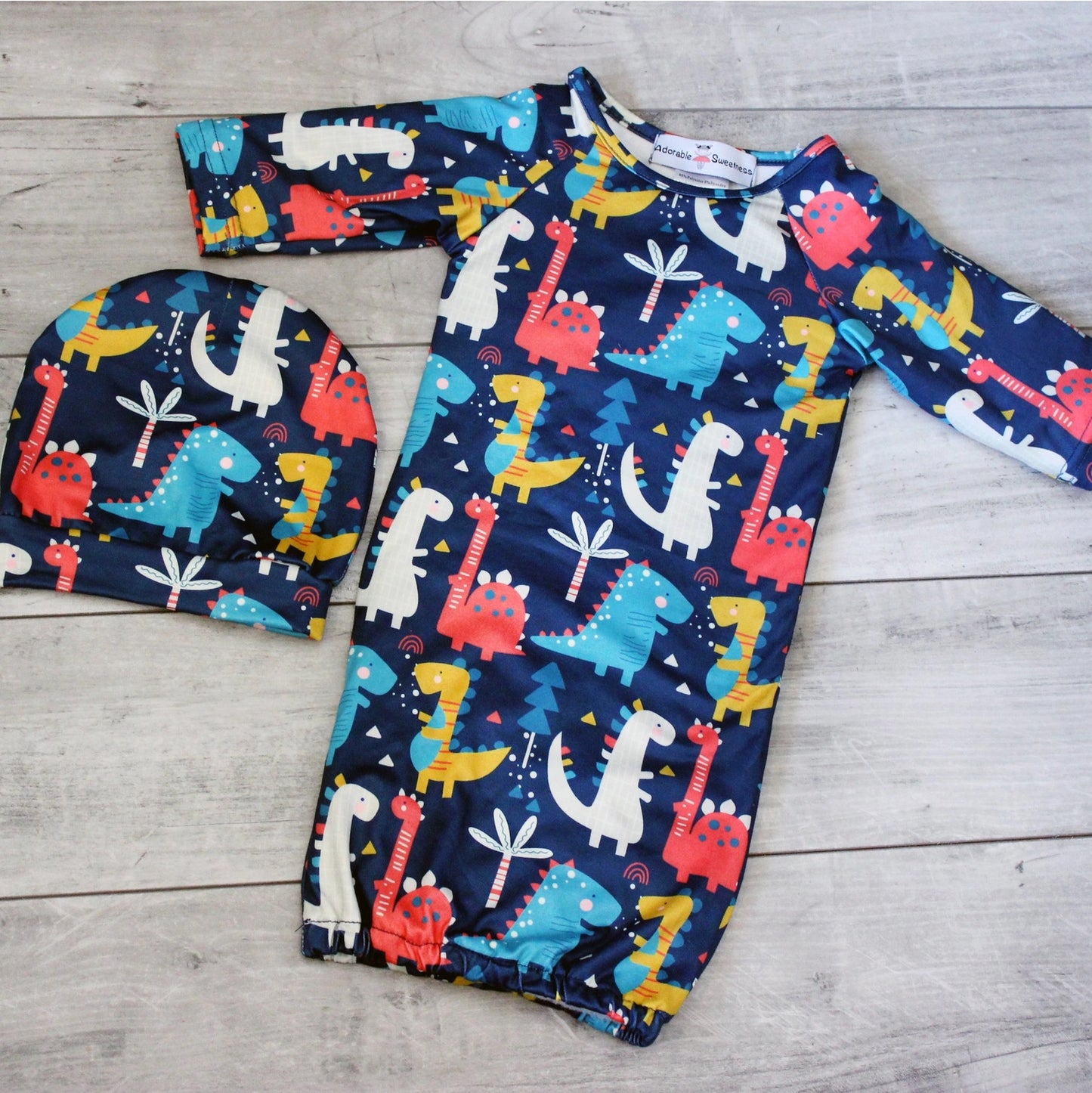 Infant Dino Baby Gown and Hat
