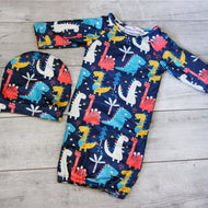 Infant Dino Baby Gown and Hat
