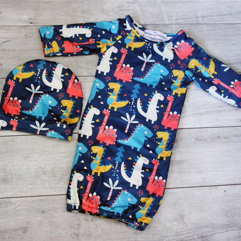 Infant Dino Baby Gown and Hat