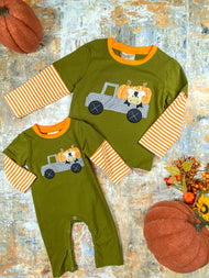 Haulin' Pumpkins Infant Boy's Romper: Fall 2025 Baby Clothes