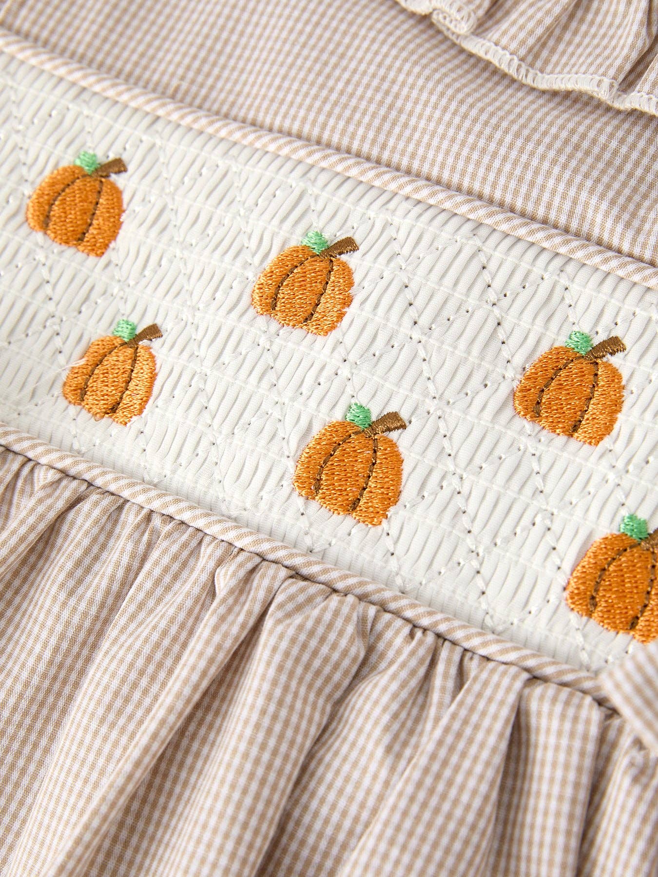 Halloween & Thanksgiving Pumpkin Embroidery Smock Plaid Girls Dress: 6