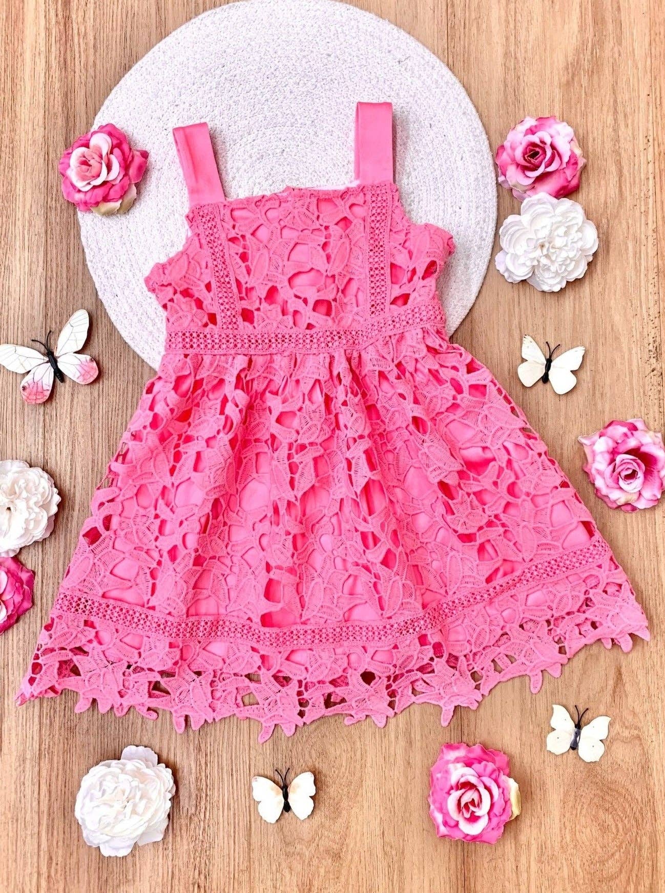 Mommy & Me Spring Pink Dress w/ Crochet Overlay