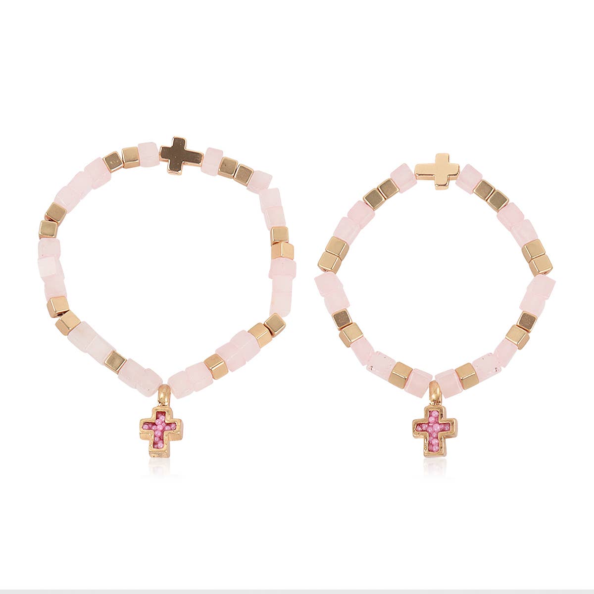 Mommy & Me Cross Bracelets Religious Natural Stone Bead Set: Brown Jasper