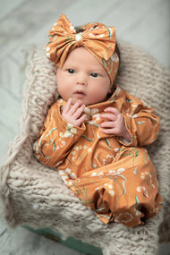 Infant Girls Rust Botanical Gown and Bow Headband