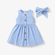Light Blue Girls Dress with Matching Hair Bow