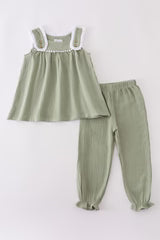 Premium sage ruffle pants set