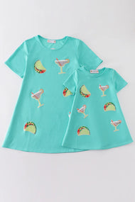 Mommy and Me Mint taco mojito sequin dress