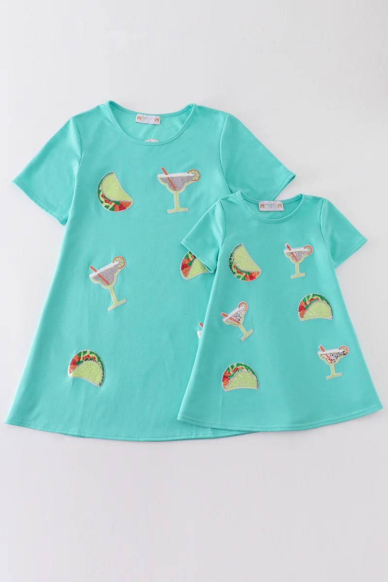 Mommy and Me Mint taco mojito sequin dress