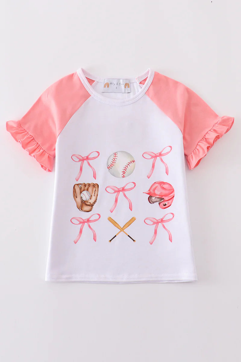 Pink baseball bow tie girl top