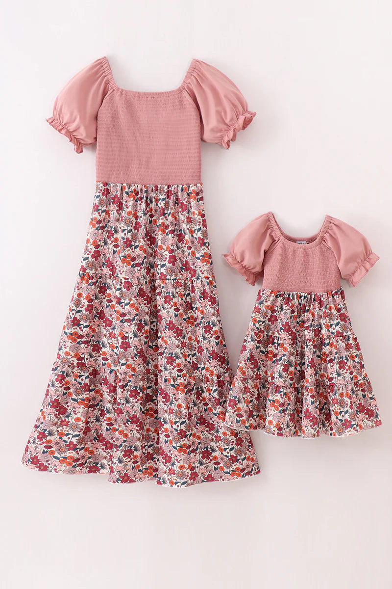 Mommy and Me Pink floral smocked