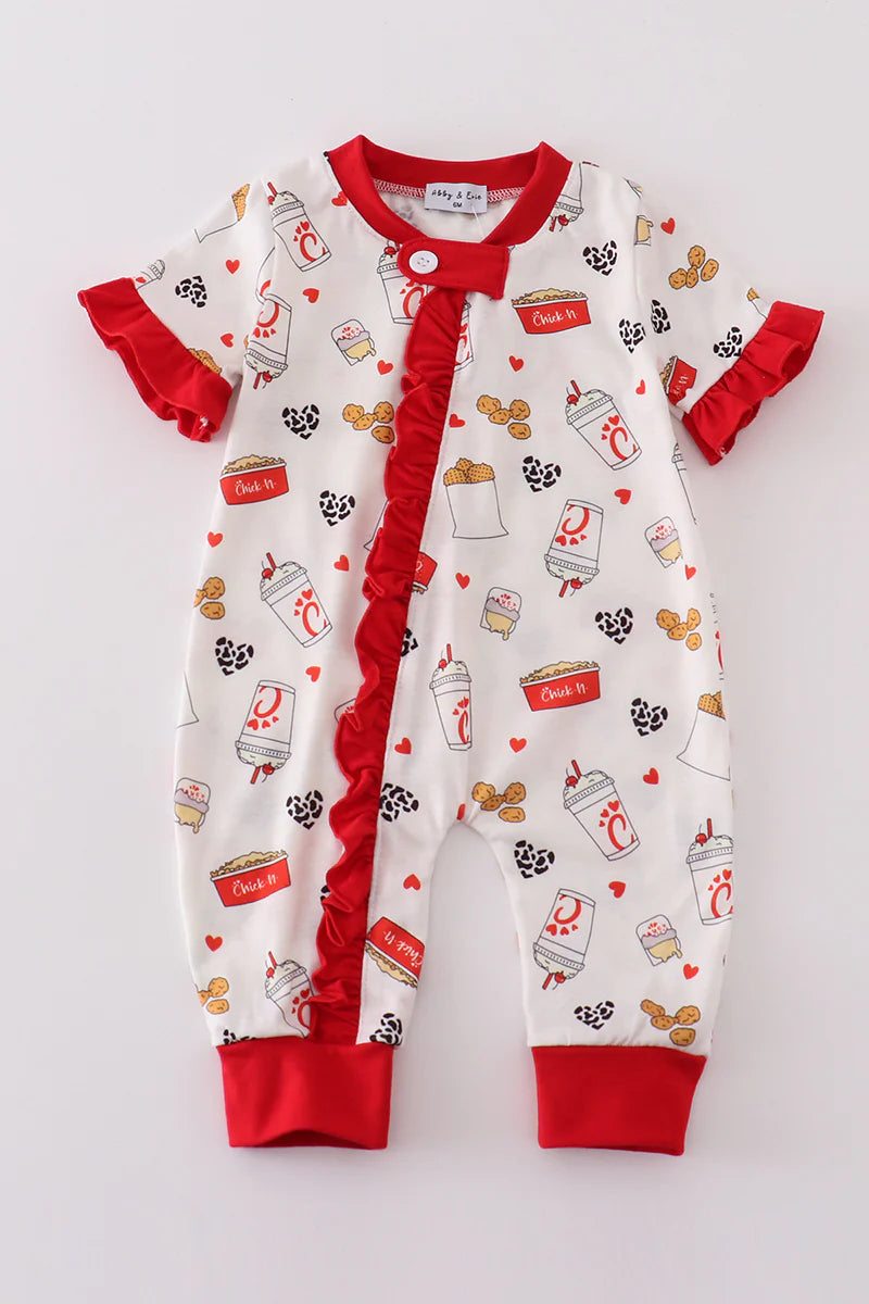 Mommy and Me Red the lord's chicken print girl romper