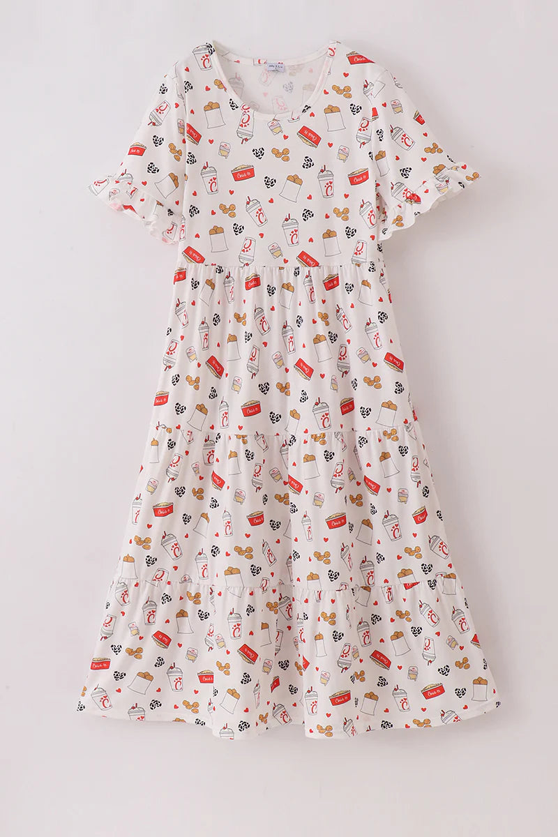 Mommy And Me Red the lord's chicken print mom dress