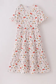 Mommy And Me Red the lord's chicken print mom dress