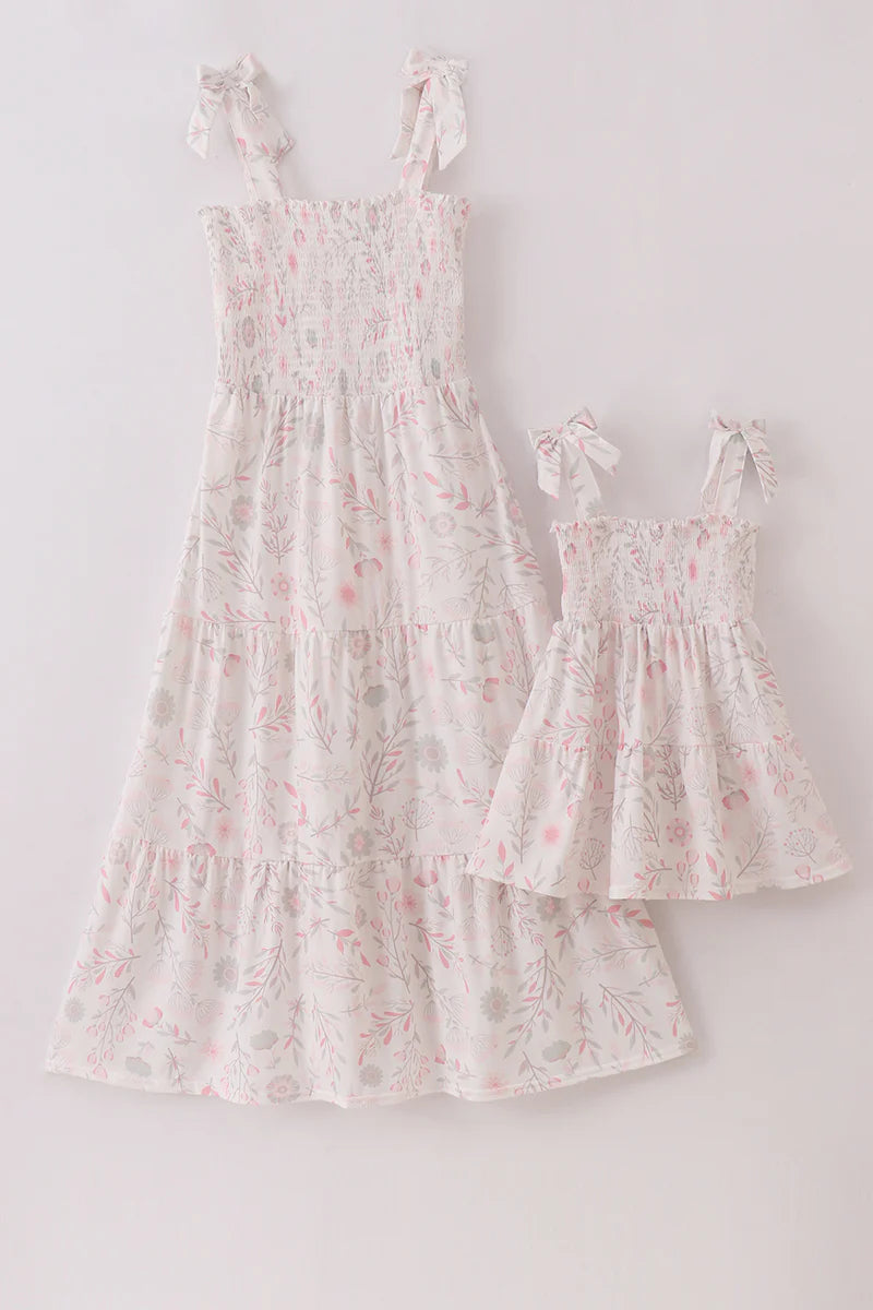 Mommy and Me Pink blush meadow smocked