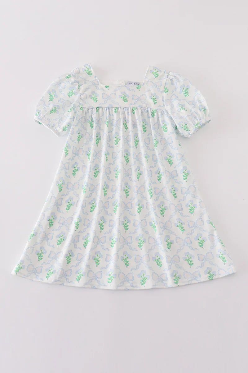 Mommy and Me Green leaves bow print Girls