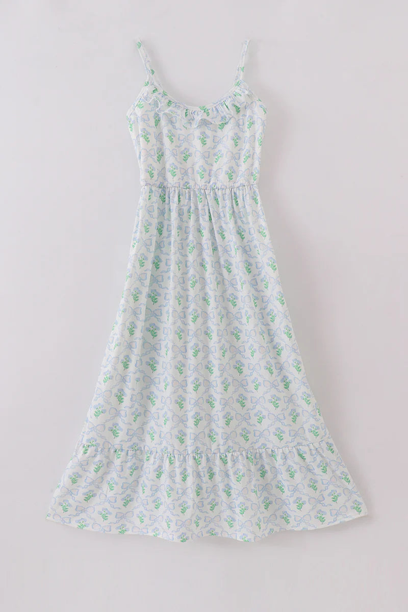 Mommy and Me Green leaves bow print Womens