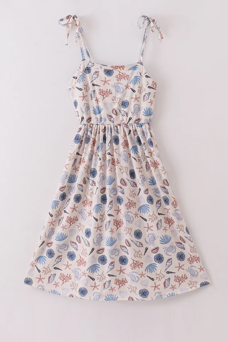 Mommy and Me Blue ocean breeze shells print dress Womens