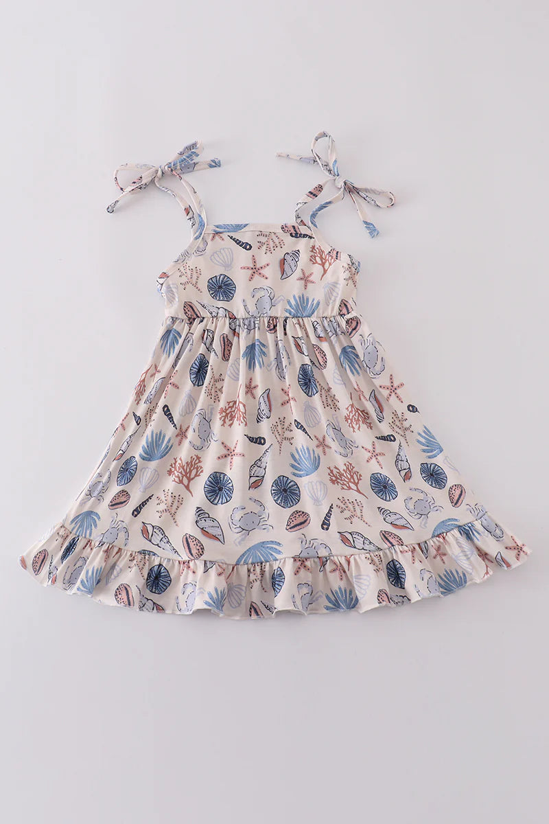 Mommy and Me Blue ocean breeze shells print  Girls