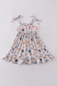 Mommy and Me Blue ocean breeze shells print  Girls