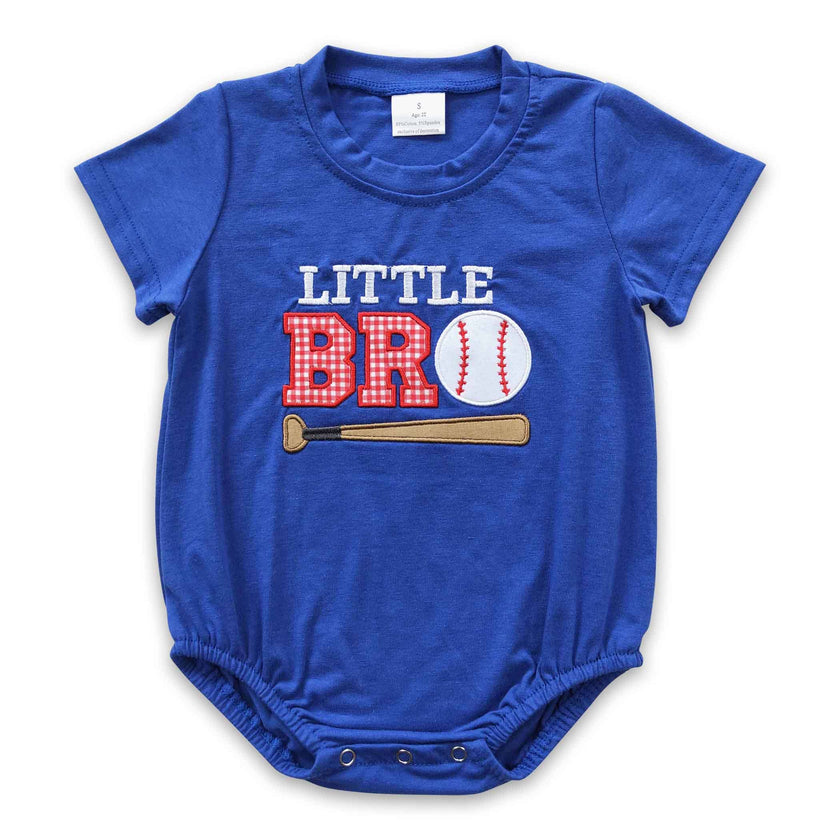 Little brother baseball embroidery baby boy romper: Boy romper