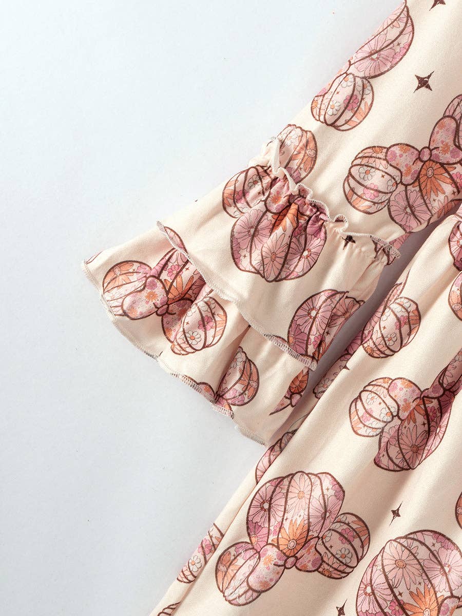 Floral Pumpkin Print Girl Dress