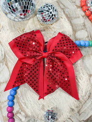 Sequin Cheer Hair Bows: Game Day: Red