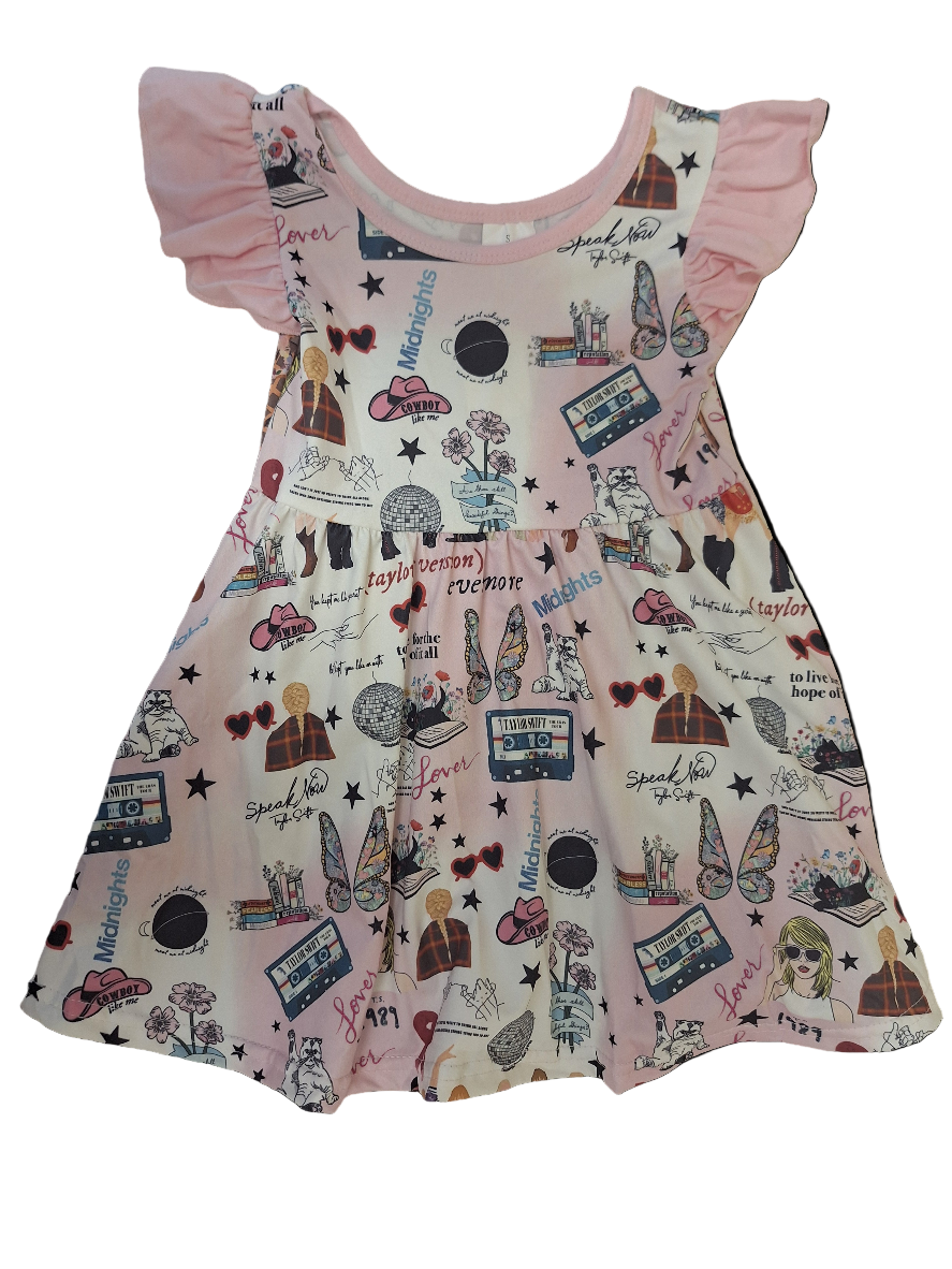 Taylor Swift Print ruffled Sleeve Dress