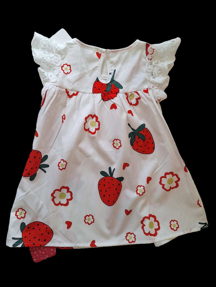 Strawberry  Print Ruffle Sleeve Dress