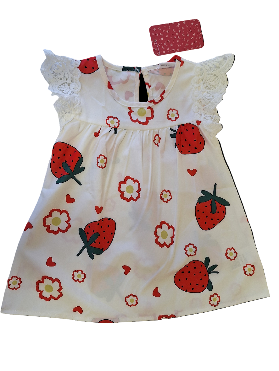 Strawberry  Print Ruffle Sleeve Dress