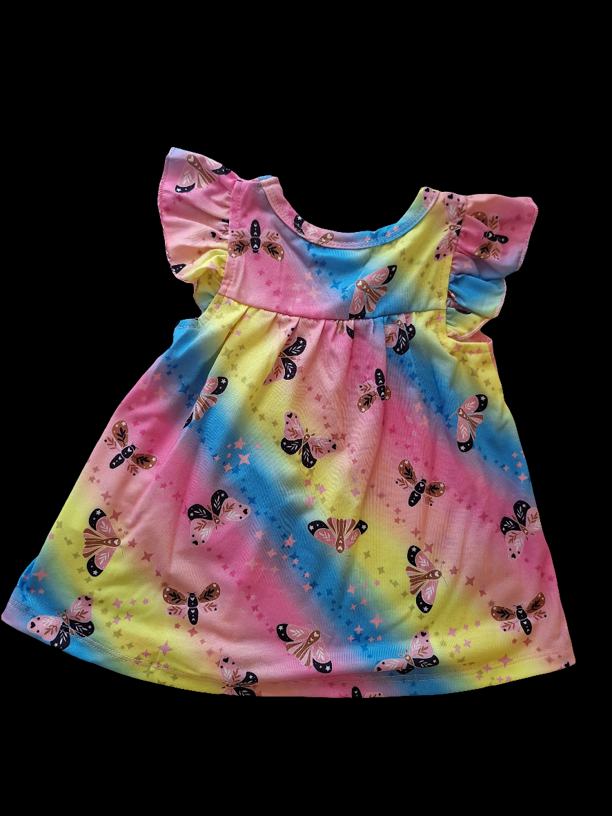 Little Girls Rainbow Butterfly Ruffle Sleeve Dress