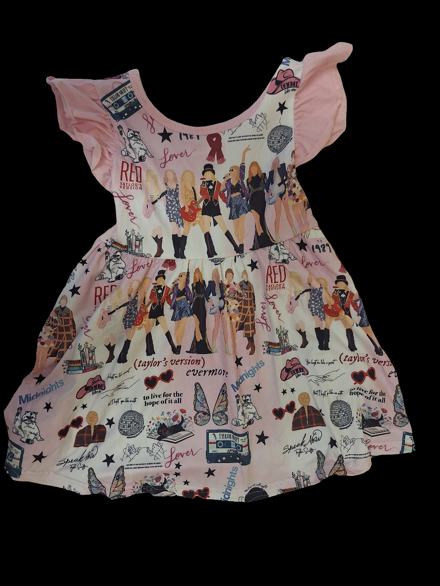 Taylor Swift Print ruffled Sleeve Dress