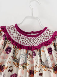 Purple Floral Pumpkin Pocket Girl Smocked Dress
