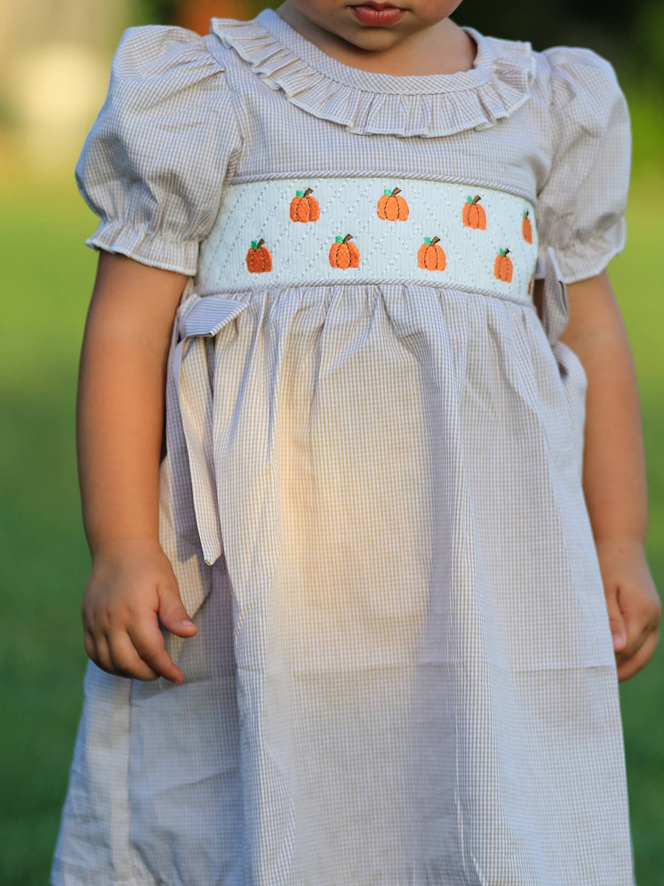 Halloween & Thanksgiving Pumpkin Embroidery Smock Plaid Girls Dress: 6