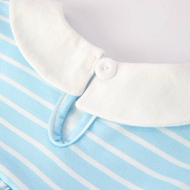 Girls Back To School Blue Stripes Pencil Embroidered Short Set
