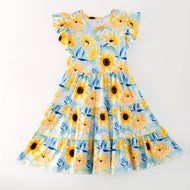 Mommy And Me Mother's Day Yellow Sunflower Print Dress