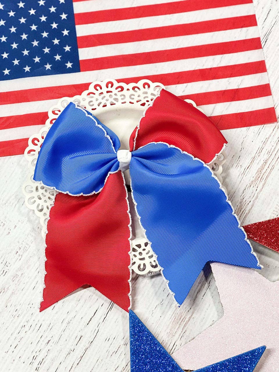 Red White & Blue Moonstitch Cheer Bow