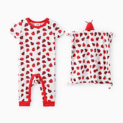 Baby Boy/Girl 2pcs Bamboo Fabric Ladybug Print Pajama Jumpsuit with Soothing Towel