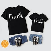 Mommy and Me Love Heart and Letter Print Cotton Short-sleeve Black T-shirts